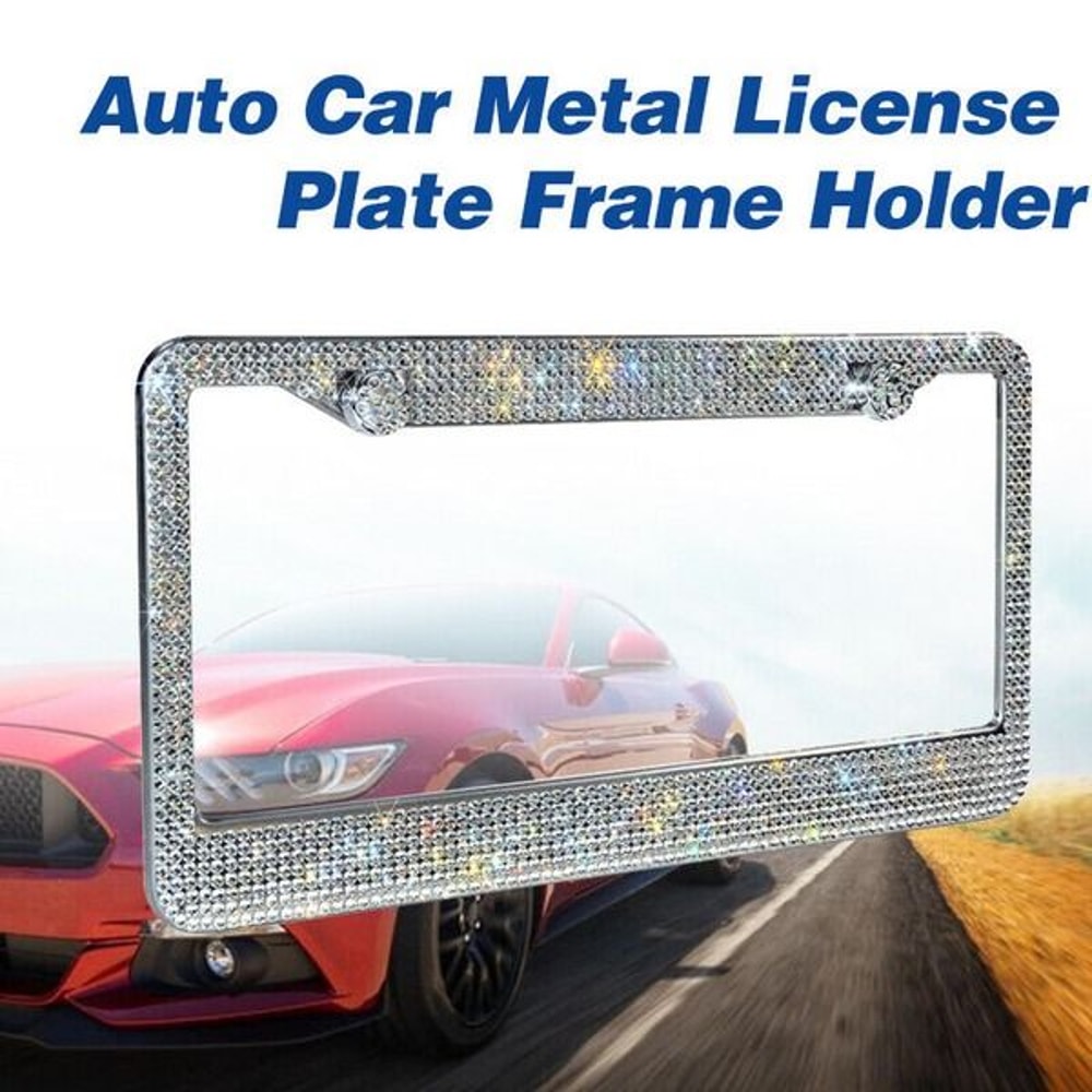 Glitter Crystal Bling License Plate Frame Rhinestone Diamond Caps Sparkling Car Decor For Elegant S 14