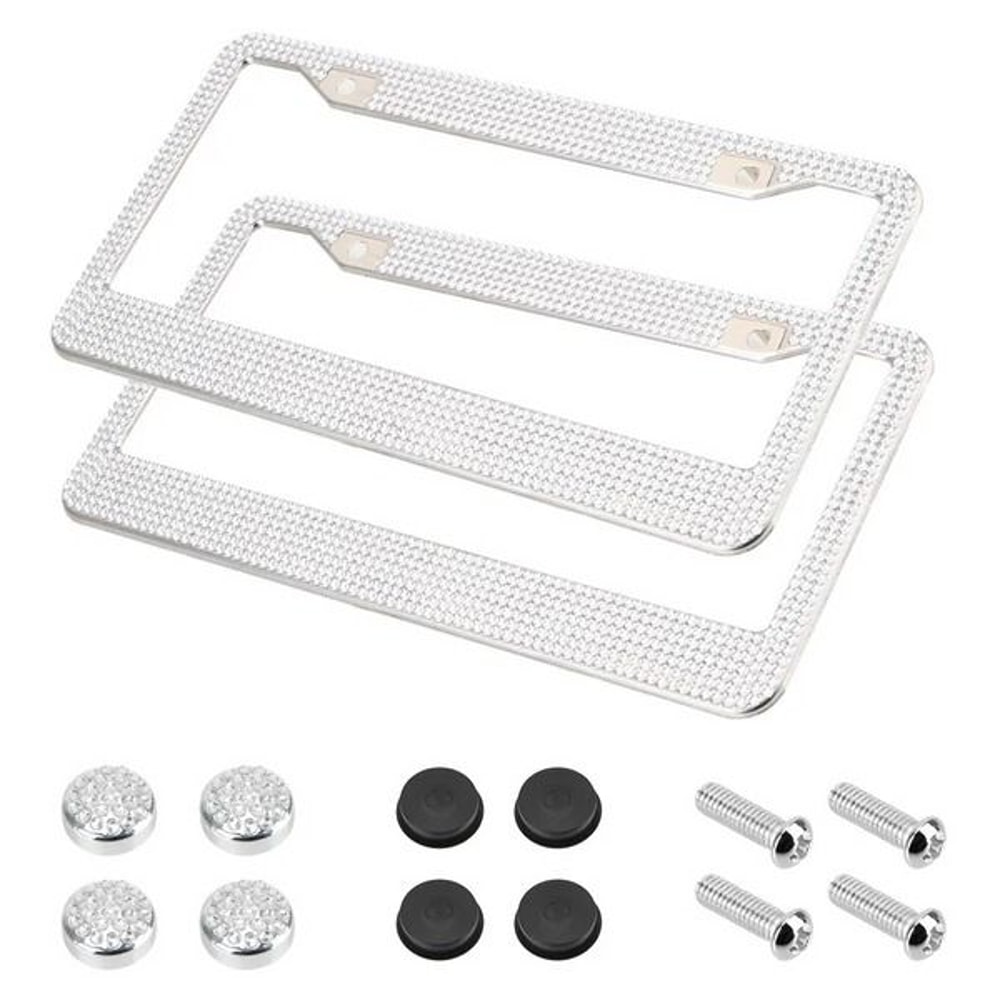 Glitter Crystal Bling License Plate Frame Rhinestone Diamond Caps Sparkling Car Decor For Elegant S 5