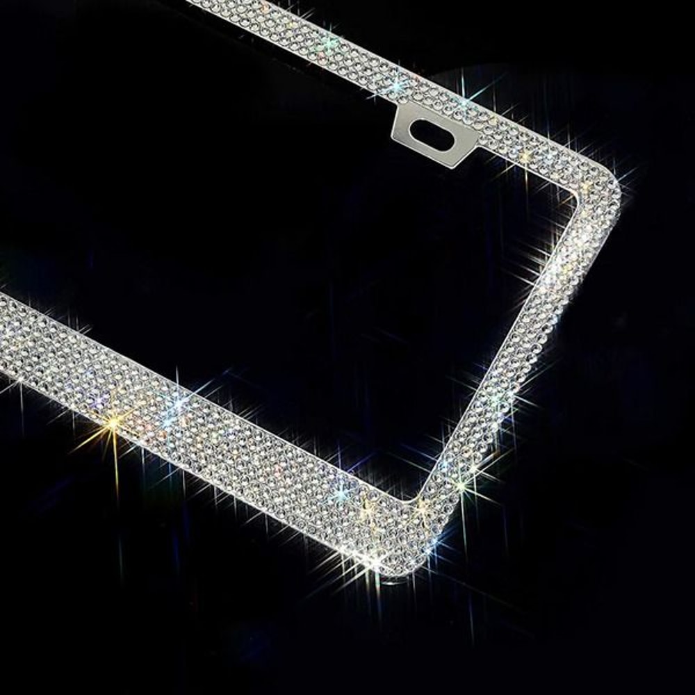 Glitter Crystal Bling License Plate Frame Rhinestone Diamond Caps Sparkling Car Decor For Elegant S 7