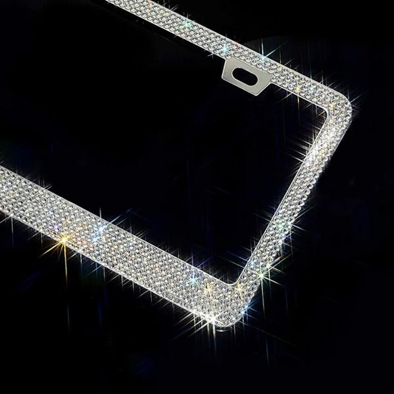 Glitter Crystal Bling License Plate Frame Rhinestone Diamond Caps Sparkling Car Decor For Elegant S 7
