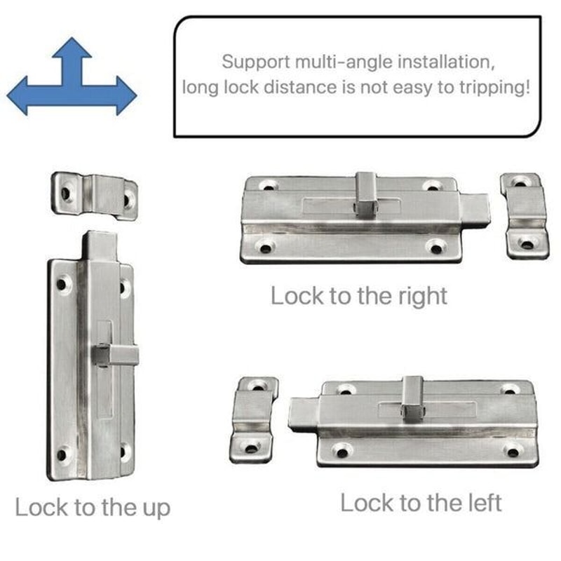 Keyless Door Bolt For Doors Stainless Steel Latch Sliding Silver Lock Secure Door Locking Solution