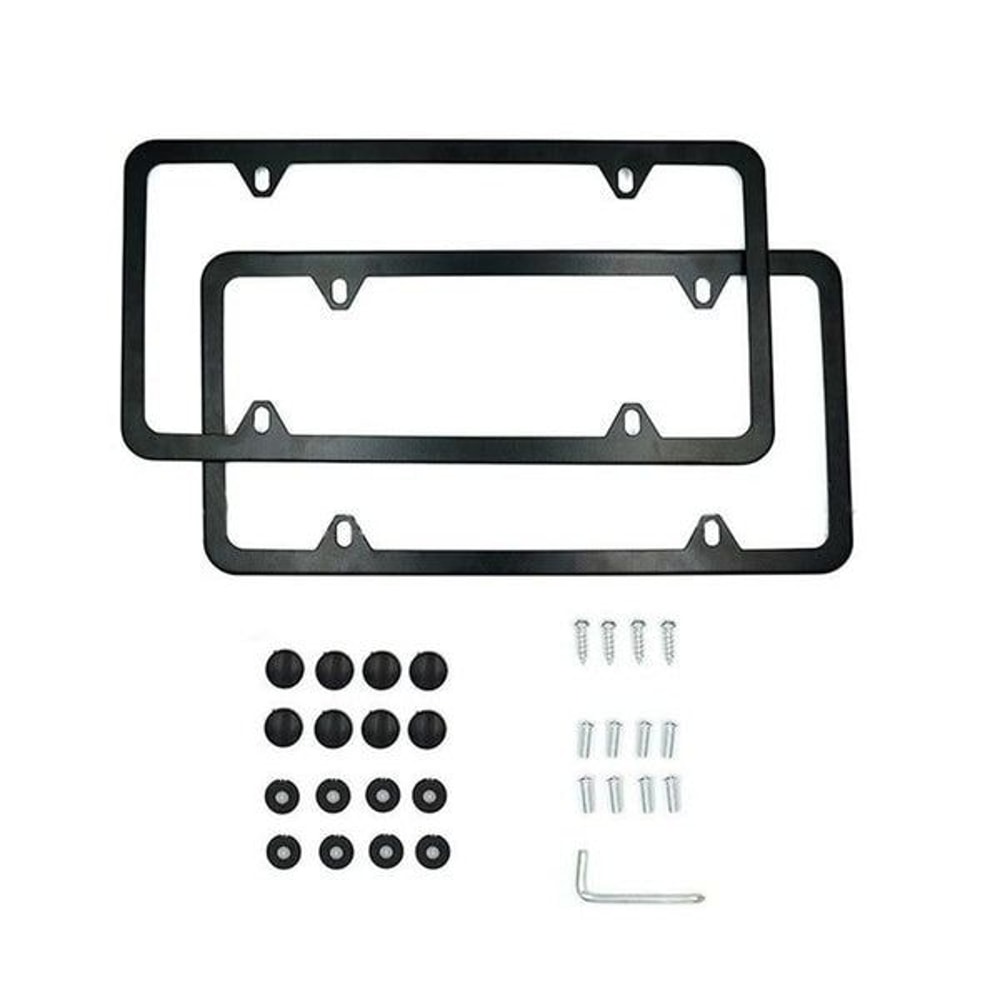 Metal License Plate Frame High Quality Stainless Steel Tag Cover Black 2 Pack With Hardware Fits C 7
