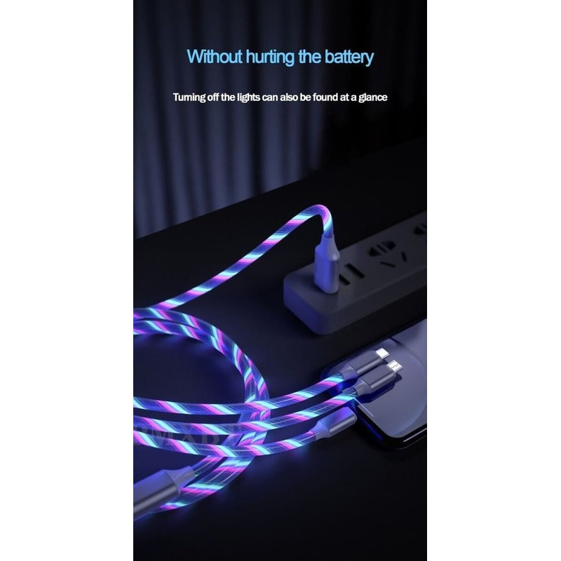 LED Fast Charging Cable Adapter For IPhone Micro USB Type C Charger Cord Smart Charging Cable Durab