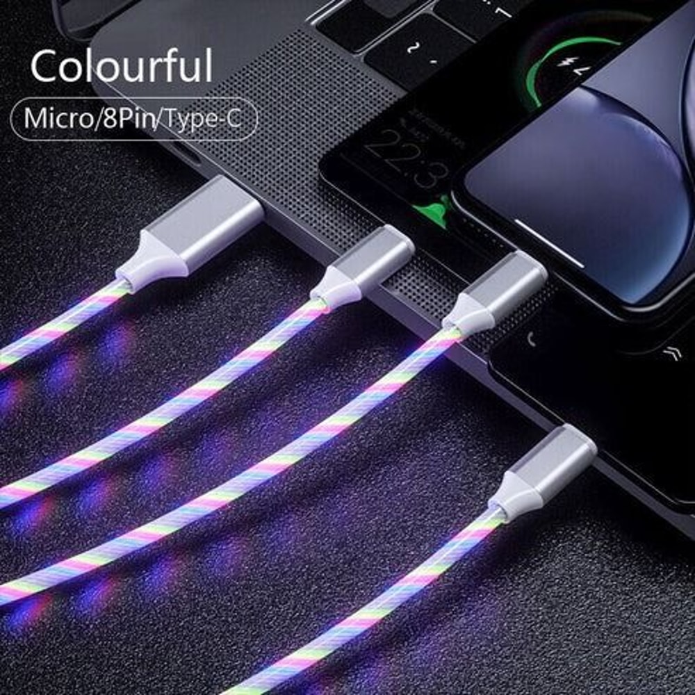 LED Fast Charging Cable Adapter For IPhone Micro USB Type C Charger Cord Smart Charging Cable Durab