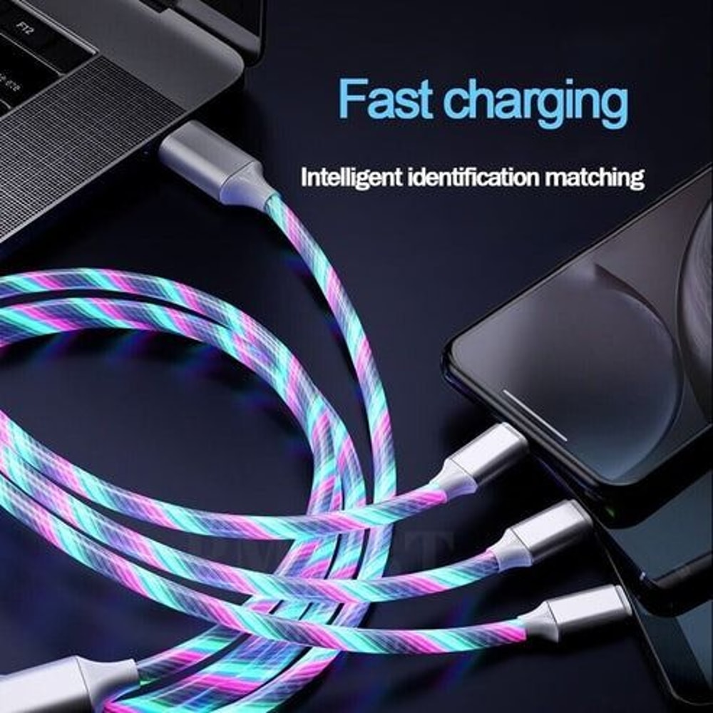 LED Fast Charging Cable Adapter For IPhone Micro USB Type C Charger Cord Smart Charging Cable Durab