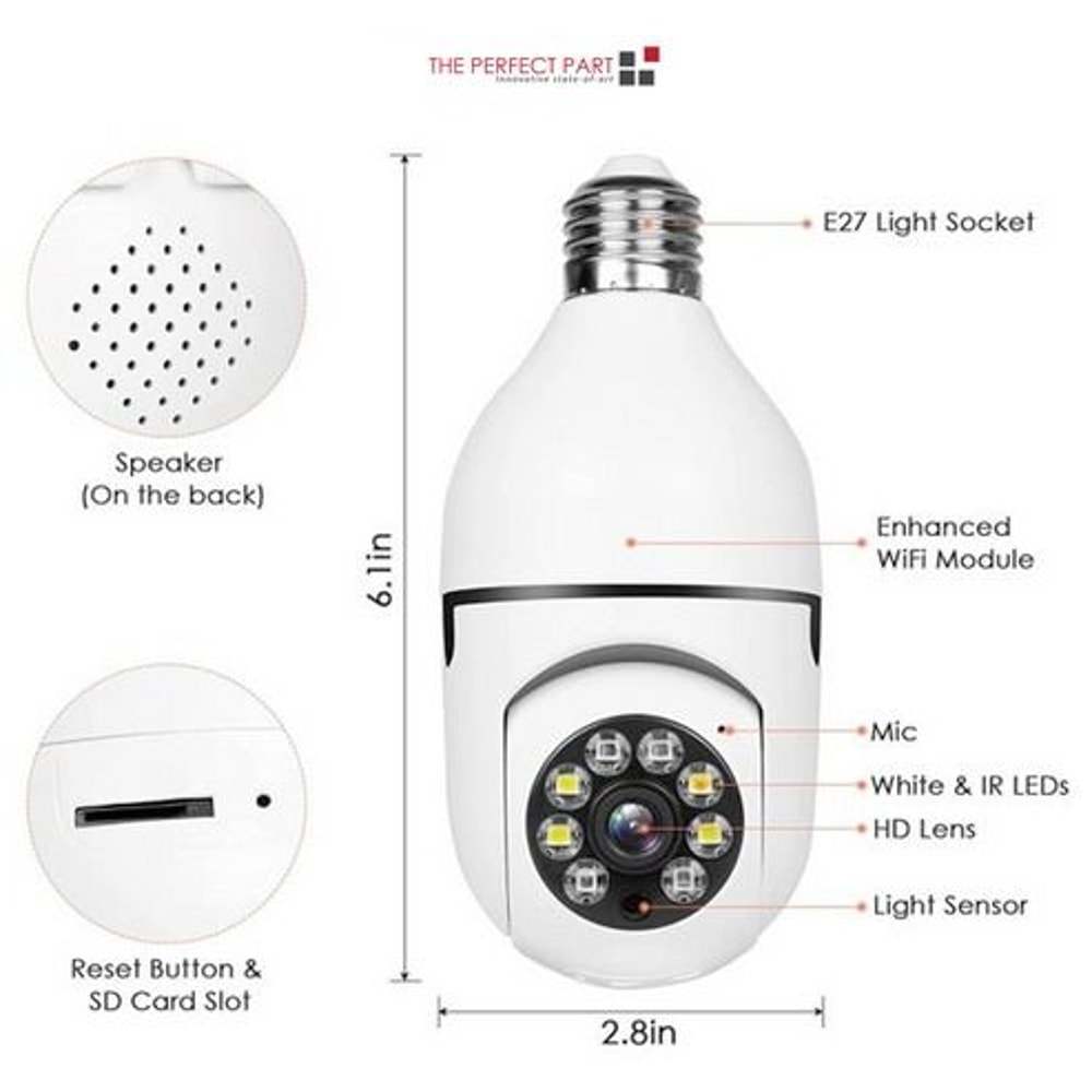IP WiFi Light Bulb Camera IR Night Vision Smart Home Wireless Security 10
