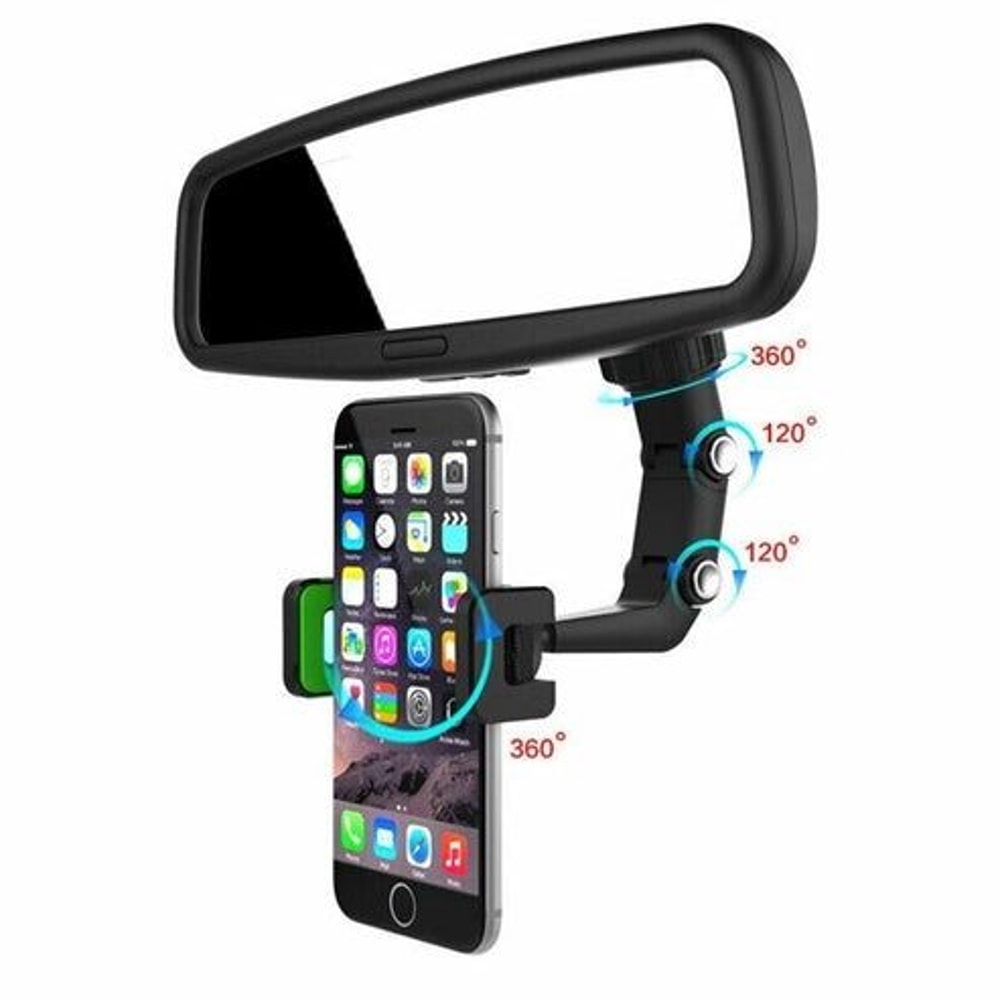 Adjustable Car Rearview Mirror Phone Holder Mount Multifunctional Rotating Secure Clip Easy Setup 2