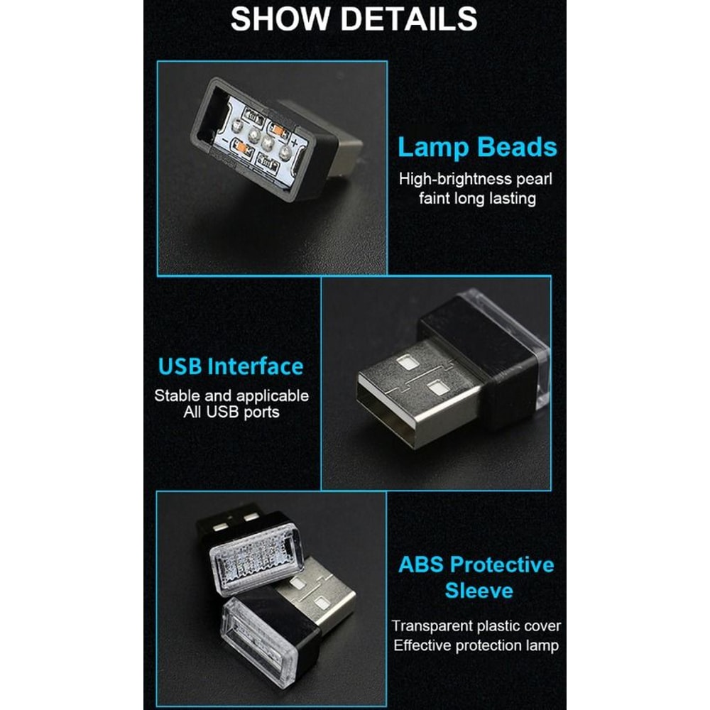 USB LED Car Interior Light Mini Blue Neon Ambient Lamps Perfect Atmosphere Accessory For Cars And M 12