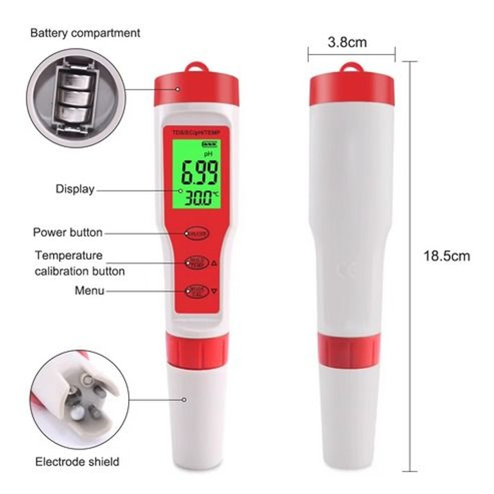 Pocket Hydroponics PH EC Meter Digital LCD Tester Aquarium Water Test Pen For PH TDS Temperature 9