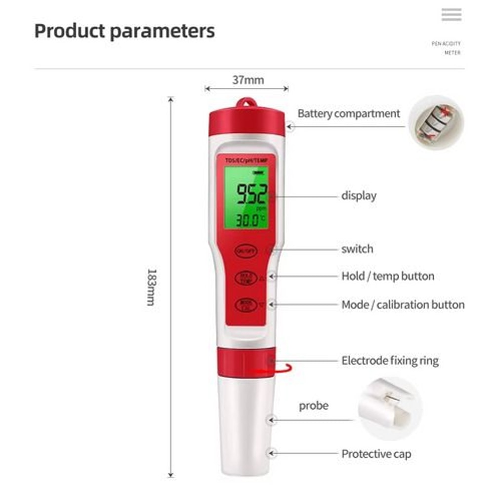 Pocket Hydroponics PH EC Meter Digital LCD Tester Aquarium Water Test Pen For PH TDS Temperature 12