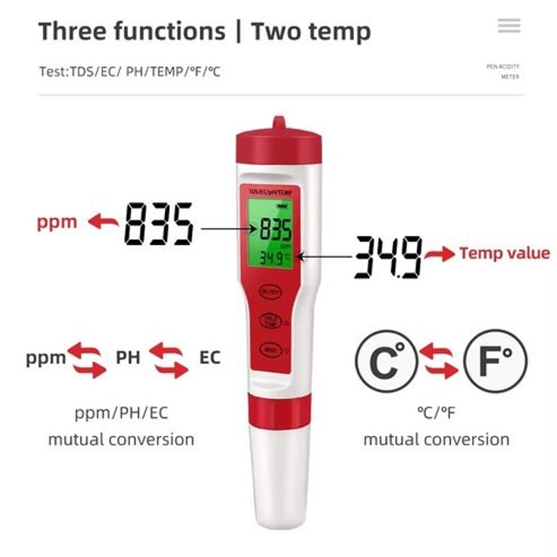 Pocket Hydroponics PH EC Meter Digital LCD Tester Aquarium Water Test Pen For PH TDS Temperature 3