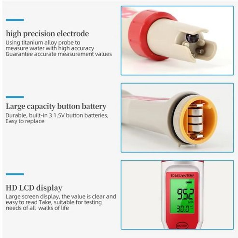 Pocket Hydroponics PH EC Meter Digital LCD Tester Aquarium Water Test Pen For PH TDS Temperature 7