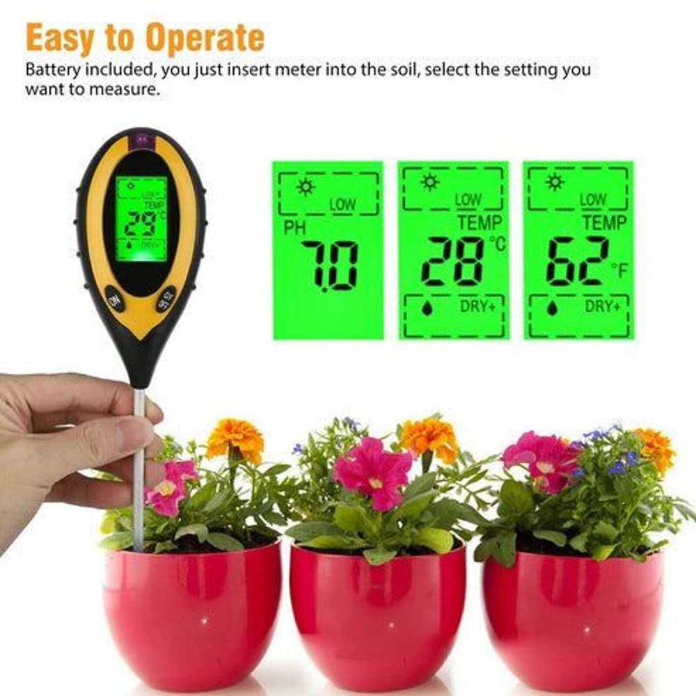 Soil Tester LCD Digital Moisture PH Temperature And Sunlight Meter For Indoor And Outdoor Plants Ga 11