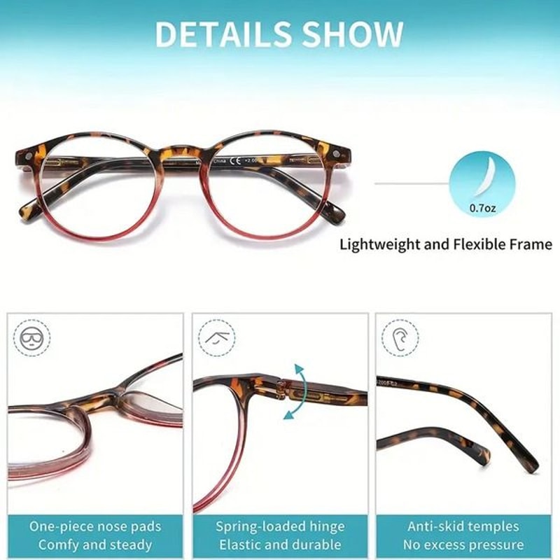 Blue Light Blocking Oval Reading Glasses For Men And Women Spring Hinge Round Horn Power UV400 Prot 2