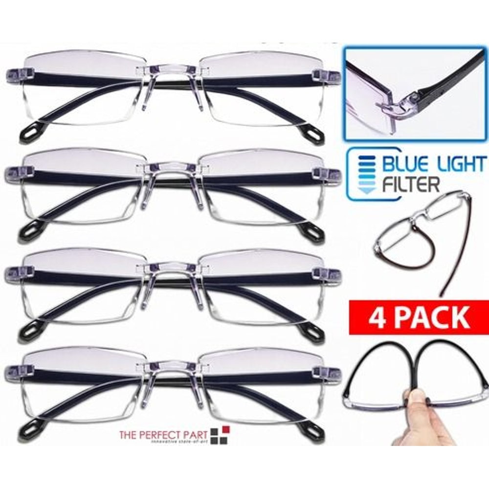 Mens Rectangular Rimless Reading Glasses Blue Light Blocking Unisex Readers UV400 Protection For Ey 0