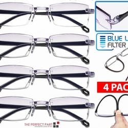 mens rectangular rimless reading glasses, blue light blocking, unisex readers, uv400 protection for eye strain relief