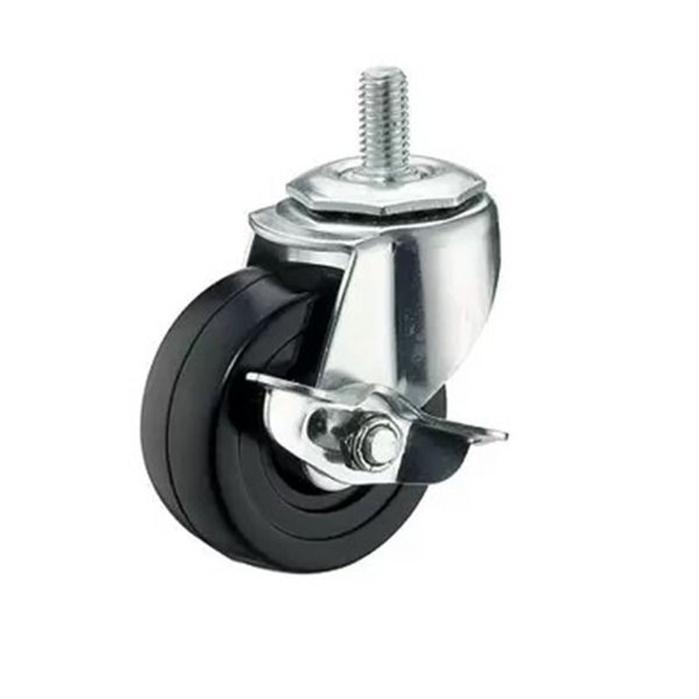 Heavy Duty Rubber Casters With Safety Brake Wheels For Wire Shelving Rack Quiet Degree Swivel Smoot