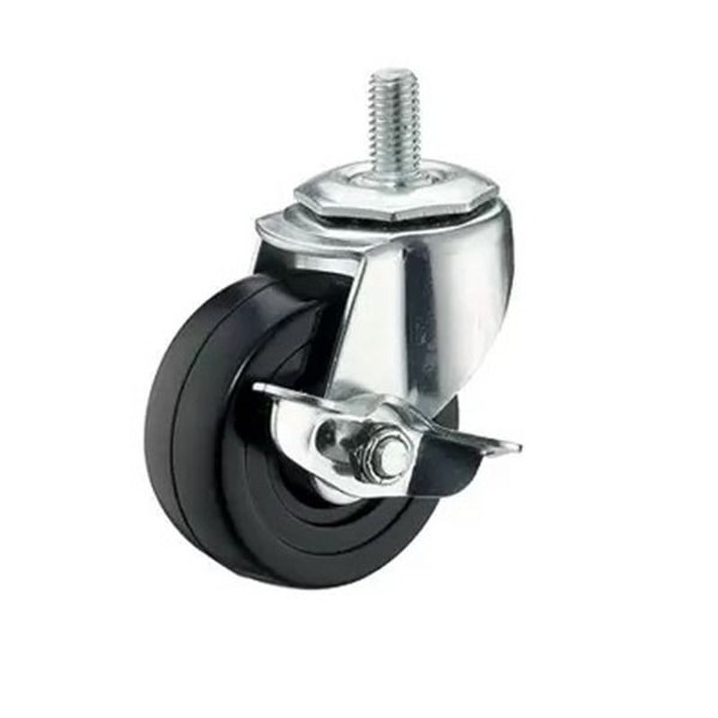 Heavy Duty Rubber Casters With Safety Brake Wheels For Wire Shelving Rack Quiet Degree Swivel Smoot