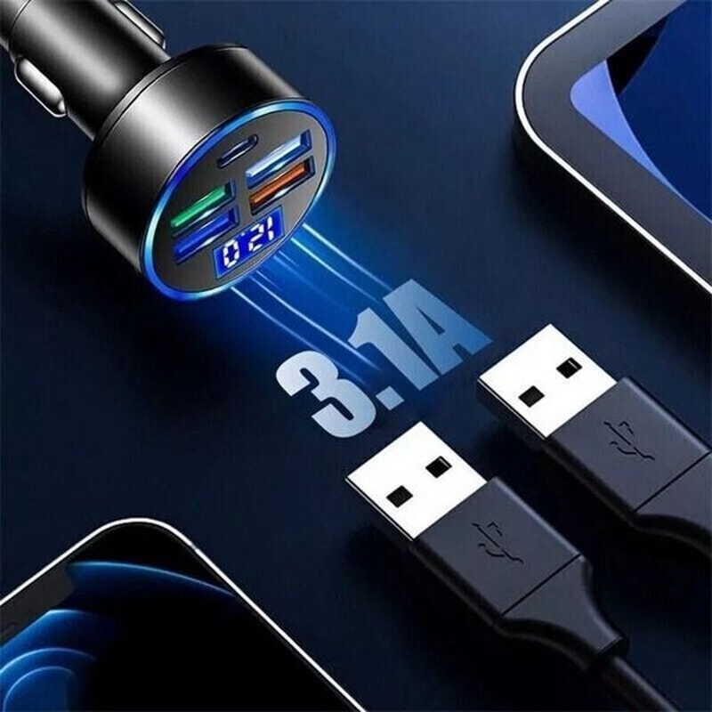5Port USB Super Fast Car Charger Adapter Quick Charging MultiDevice Car Charging Station 0
