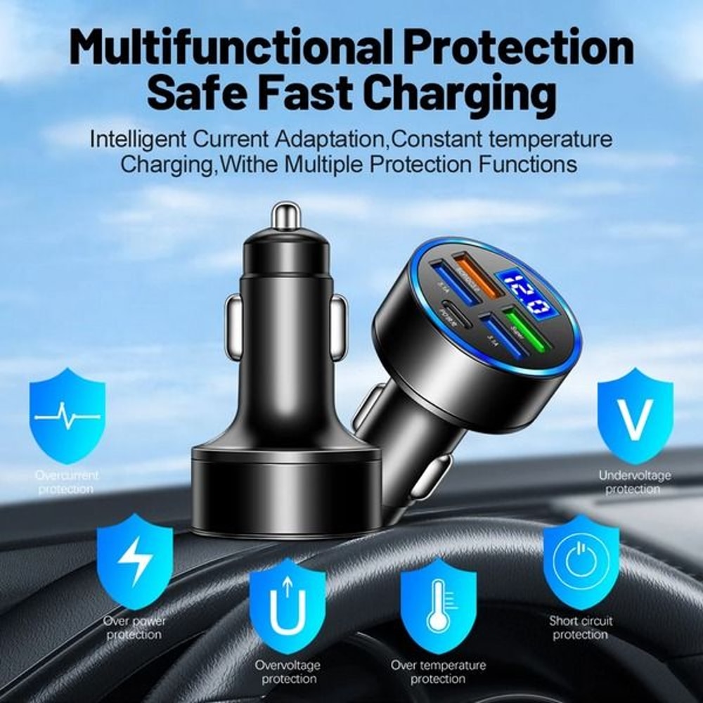5Port USB Super Fast Car Charger Adapter Quick Charging MultiDevice Car Charging Station 5
