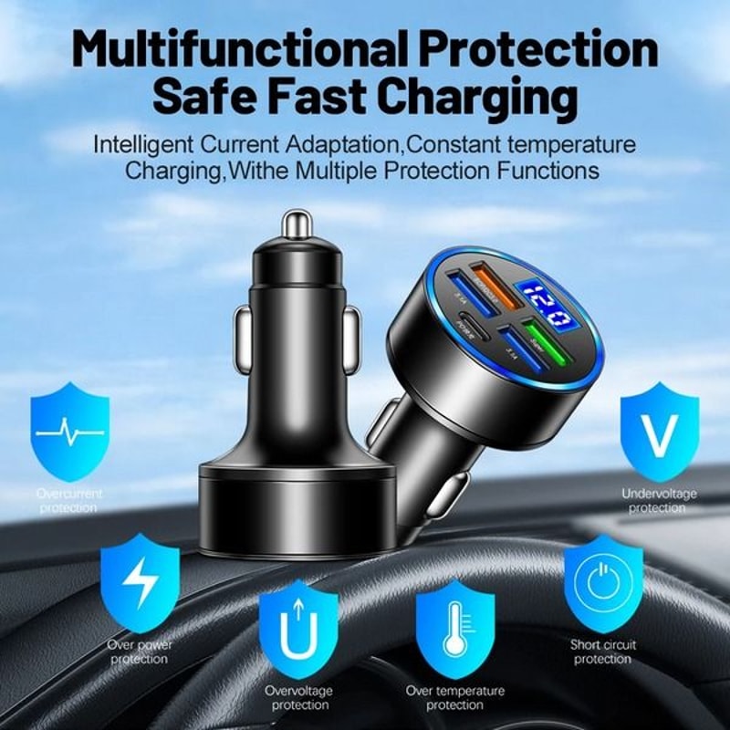 5Port USB Super Fast Car Charger Adapter Quick Charging MultiDevice Car Charging Station 5