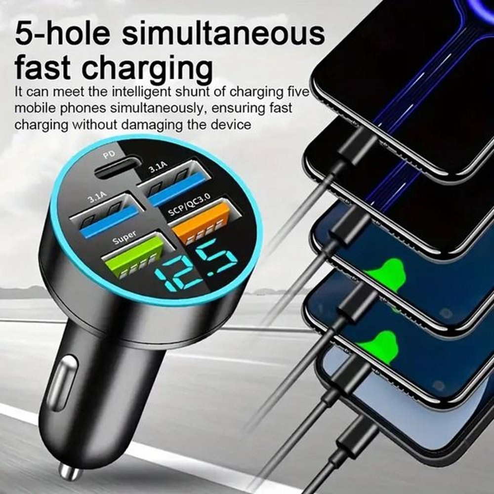 5Port USB Super Fast Car Charger Adapter Quick Charging MultiDevice Car Charging Station 13