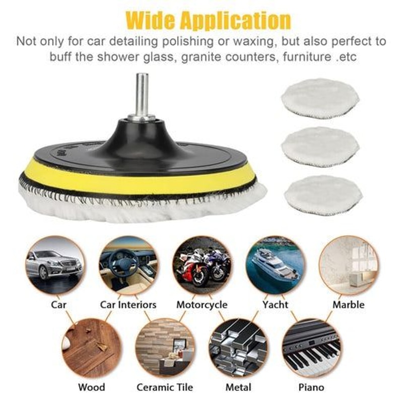 Buffing Polishing Wool Pad Kit Car Polisher Drill Adapter Drill Attachment For Auto Detailing 1