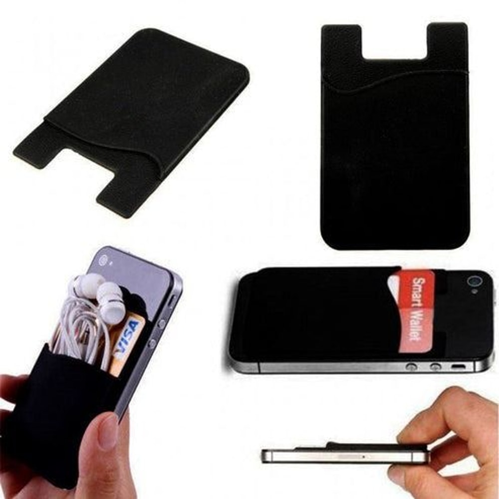 Silicone Adhesive Credit Card Holder Black Cell Phone Wallet Pocket Sticker Fits Credit Cards Durab 1