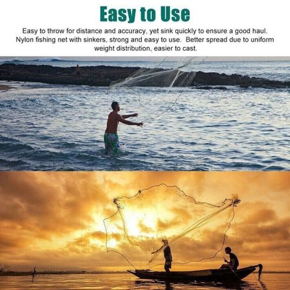 Fishing Cast Net Bait Easy ThrowHand Cast With Strong Nylon Mesh Ideal For Live Bait 14