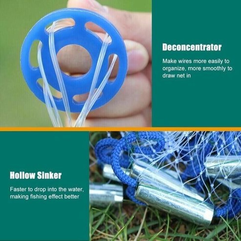 Fishing Cast Net Bait Easy ThrowHand Cast With Strong Nylon Mesh Ideal For Live Bait 16