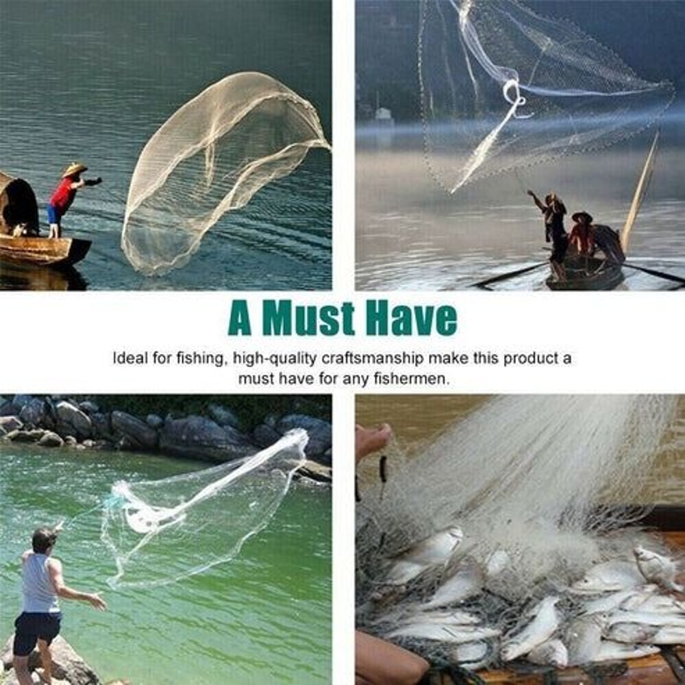 Fishing Cast Net Bait Easy ThrowHand Cast With Strong Nylon Mesh Ideal For Live Bait 18
