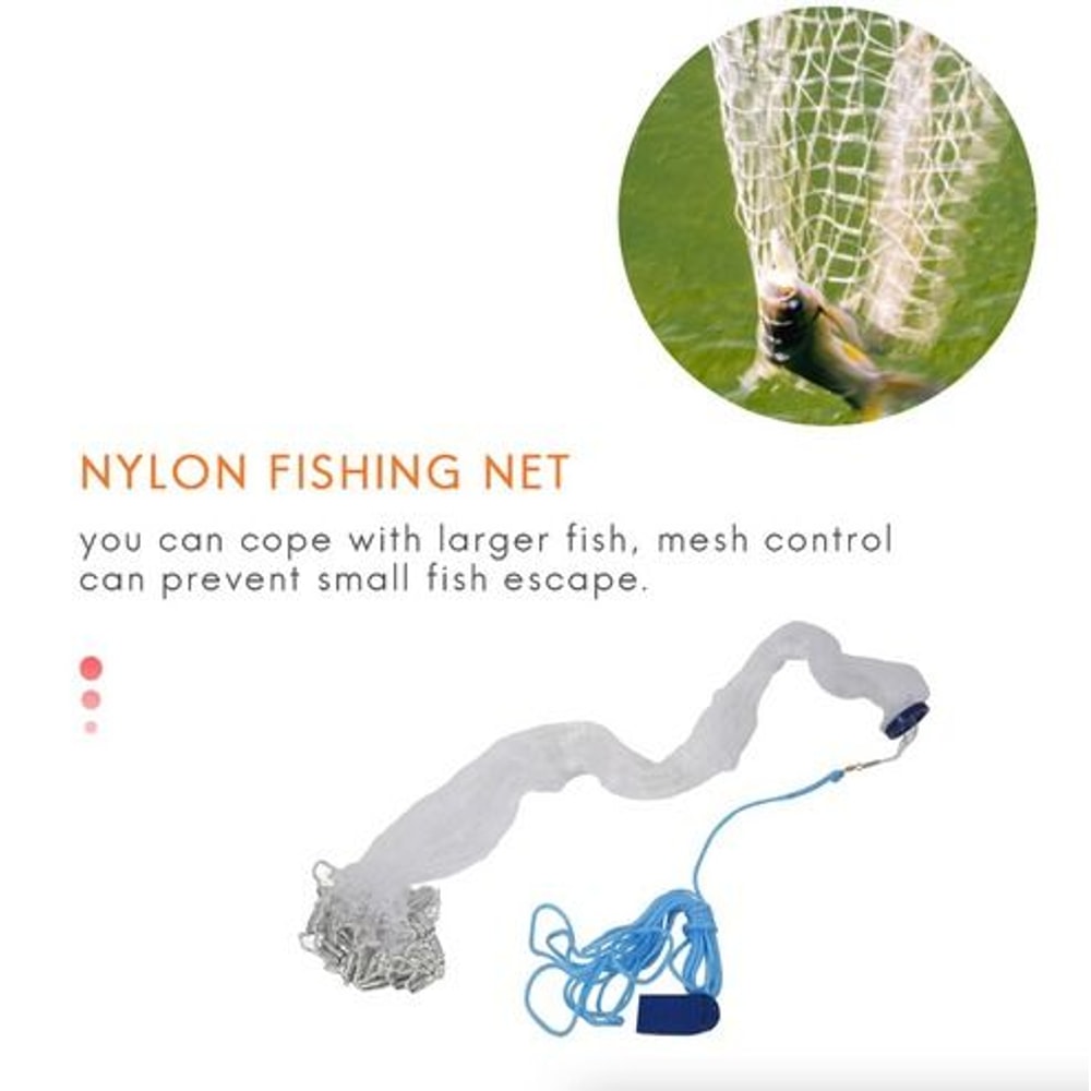 Fishing Cast Net Bait Easy ThrowHand Cast With Strong Nylon Mesh Ideal For Live Bait 7