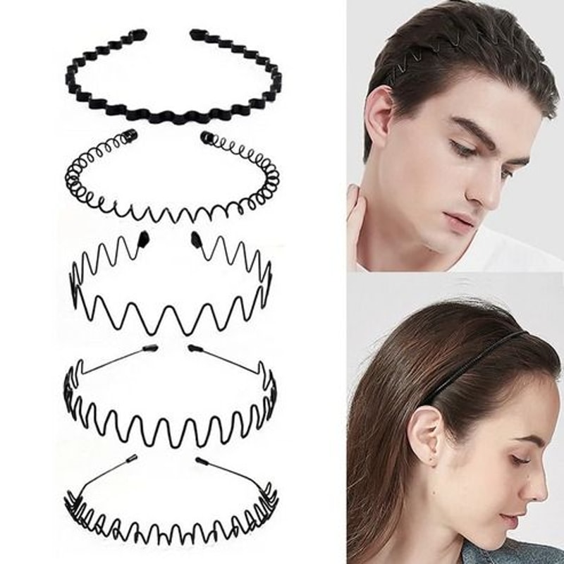 Wave Style Metal Hair Headband Adjustable Sports Hoop Band Comb NonSlip Flexible Perfect For Men W 8