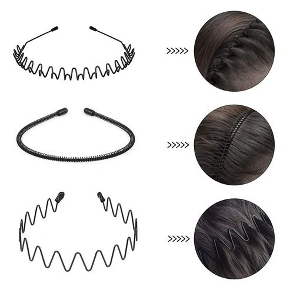 Wave Style Metal Hair Headband Adjustable Sports Hoop Band Comb NonSlip Flexible Perfect For Men W 10