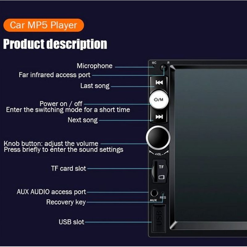 Bluetooth MP5 Car Player Double 2 DIN Touch Screen Stereo HD Radio With Camera HandsFree Steering W 3