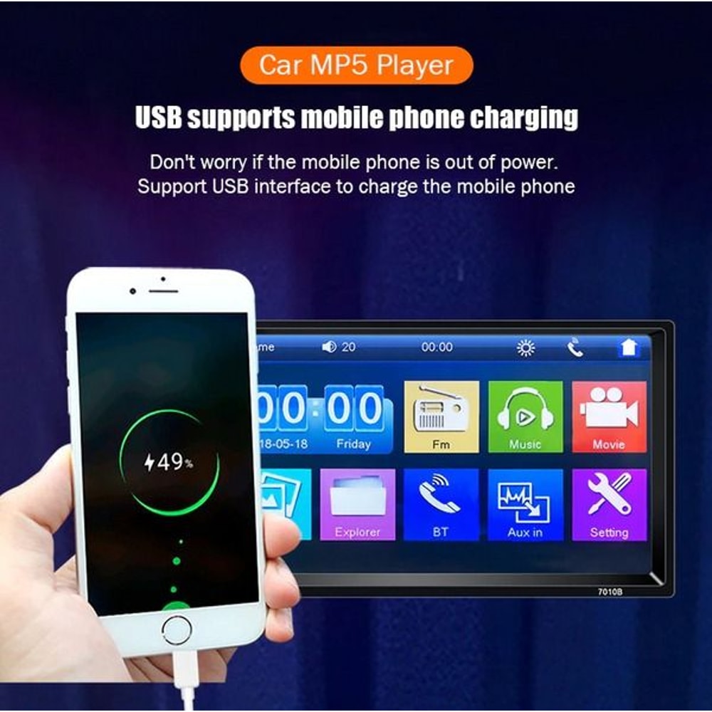 Bluetooth MP5 Car Player Double 2 DIN Touch Screen Stereo HD Radio With Camera HandsFree Steering W 6