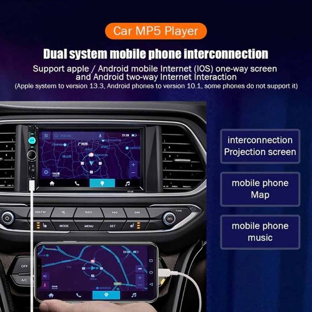 Bluetooth MP5 Car Player Double 2 DIN Touch Screen Stereo HD Radio With Camera HandsFree Steering W 7