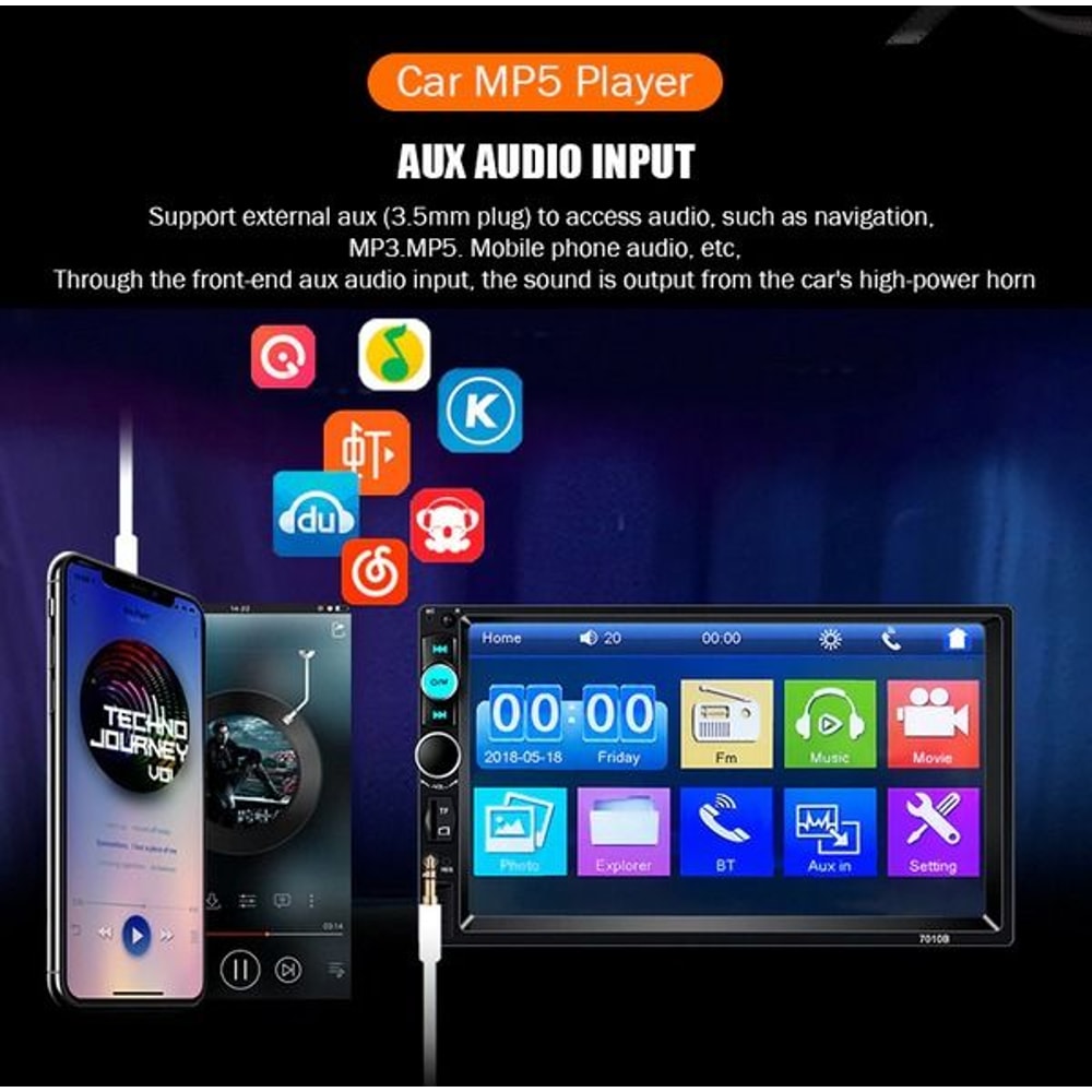 Bluetooth MP5 Car Player Double 2 DIN Touch Screen Stereo HD Radio With Camera HandsFree Steering W 8