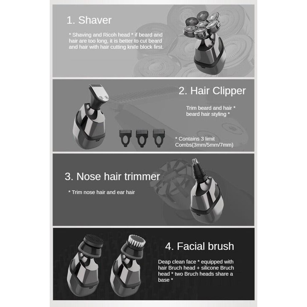 Cordless Shaver For Men Electric Head Razor Wet Dry Fast Charging Facial Trimmer Grooming Kit 18