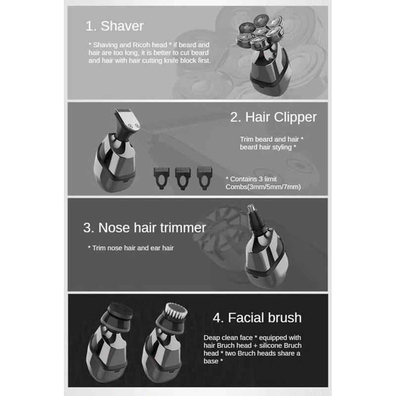 Cordless Shaver For Men Electric Head Razor Wet Dry Fast Charging Facial Trimmer Grooming Kit 18