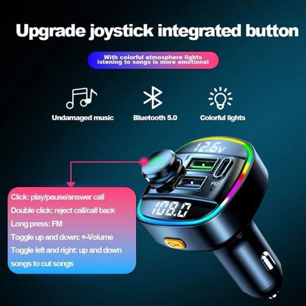 Car Bluetooth Wireless FM Transmitter USB PD Charger AUX HandsFree Car Audio Adapter 2