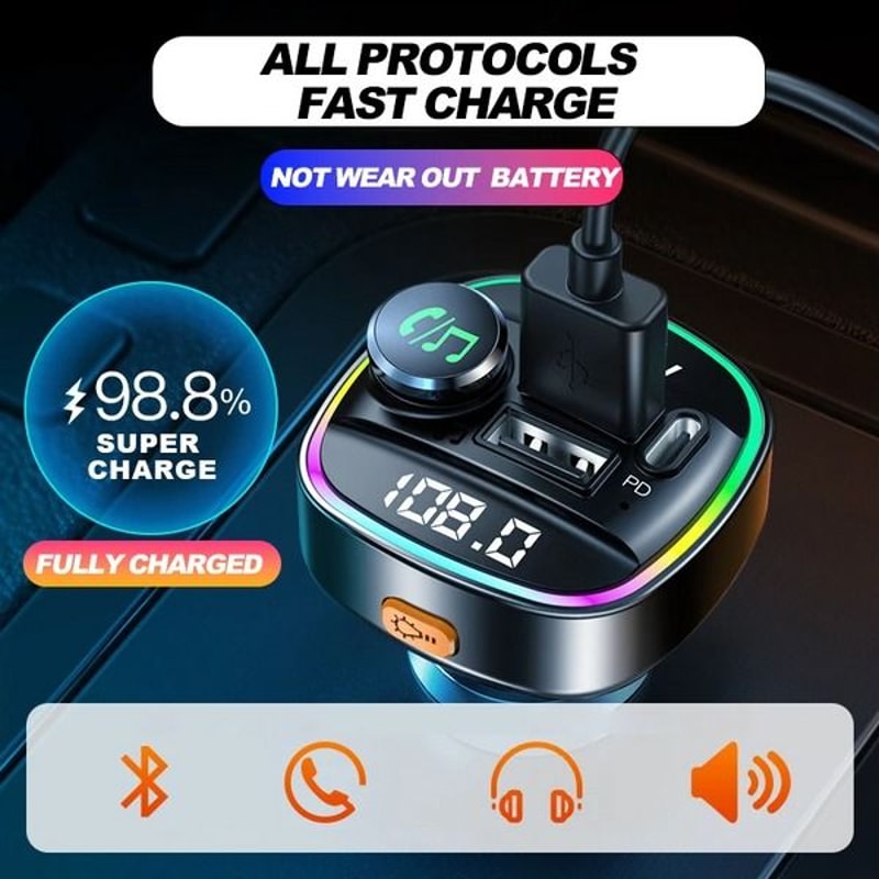 Car Bluetooth Wireless FM Transmitter USB PD Charger AUX HandsFree Car Audio Adapter 3
