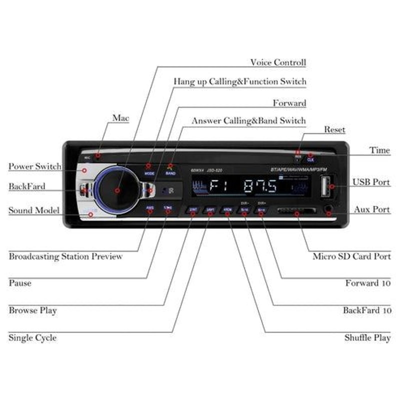 Bluetooth Car Stereo InDash FM Aux Input Receiver MP3 Player USB SD Radio HandsFree Calling High Ou