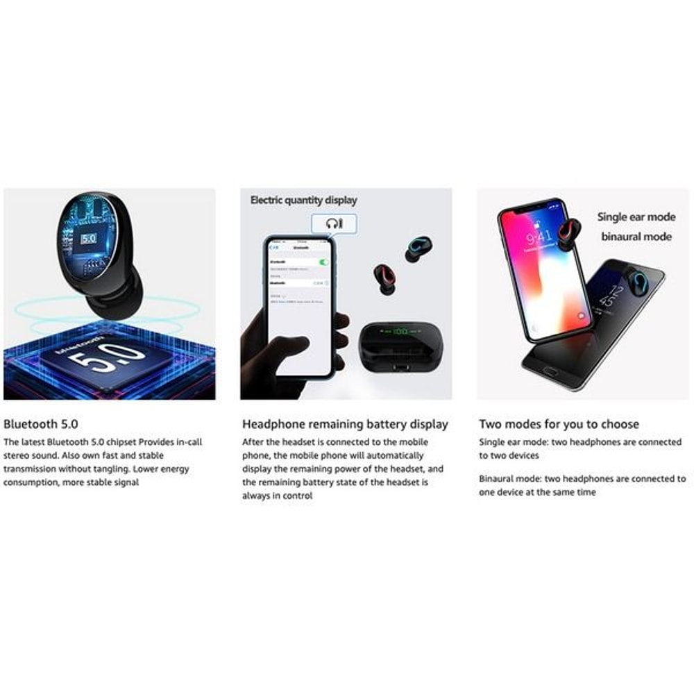 TWS Bluetooth Headset Wireless Earphones Mini Earbuds Stereo Headphones Waterproof HiFi Sound Noise 6