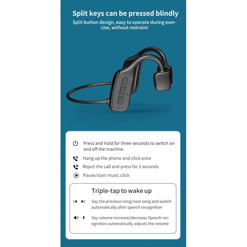 Bluetooth Bone Conduction Headphones Wireless Earbuds For Sports Open Ear Headset For Safe Listenin