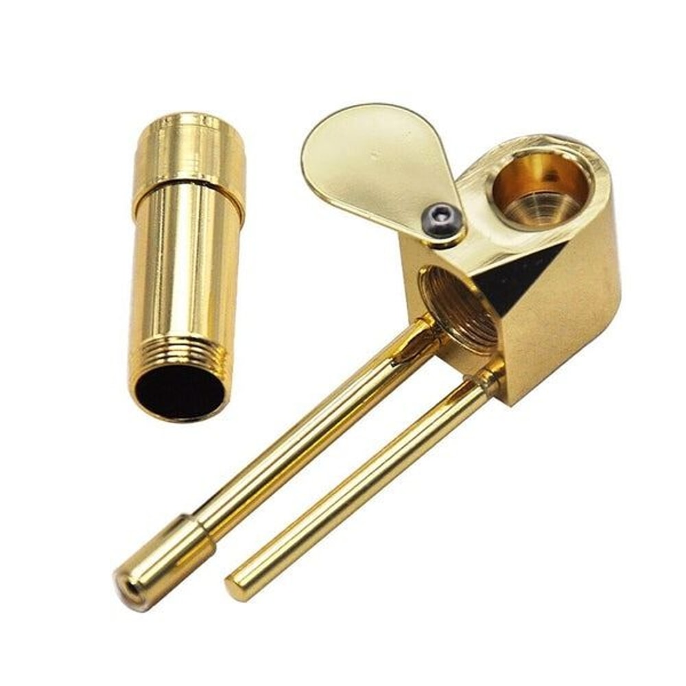Metal Brass Tobacco Smoking Pipe With Stash Storage Cylinder Chamber Lid Bowl For Convenient Use 4
