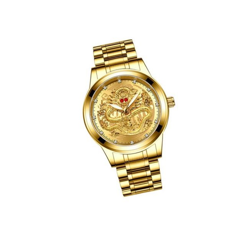 Classic Stainless Steel Gold Mens Diamond Watch Waterproof Business Gift Elegant Quartz Watch 9