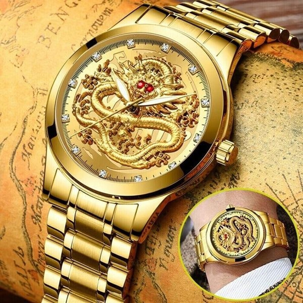 Classic Stainless Steel Gold Mens Diamond Watch Waterproof Business Gift Elegant Quartz Watch 3