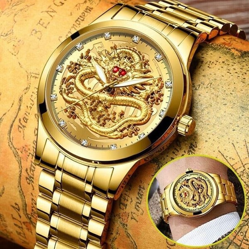 Classic Stainless Steel Gold Mens Diamond Watch Waterproof Business Gift Elegant Quartz Watch 3