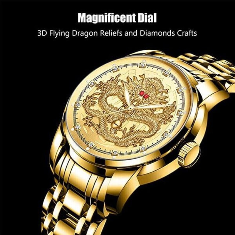 Classic Stainless Steel Gold Mens Diamond Watch Waterproof Business Gift Elegant Quartz Watch 4
